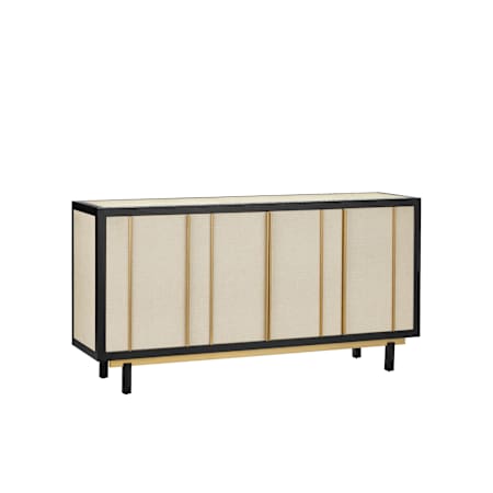 Currey and Company Deanna 72" Wide Woven Raffia with Wood Credenza Ivory / Black / Brushed Brass / Natural / Clear