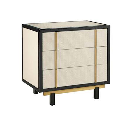 Currey and Company Deanna 30" Wide Raffia Panel Wood Nightstand Ivory / Black