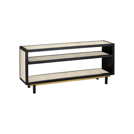 Currey and Company Deanna 72" Woven Raffia Panels with Inset Glass Console Table Ivory / Black / Brushed Brass / Clear