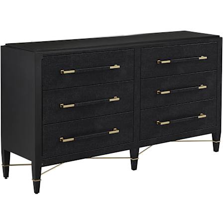 Currey and Company Verona 60" Wide Six-Drawer Chest Black / Natural / Champagne / Silver