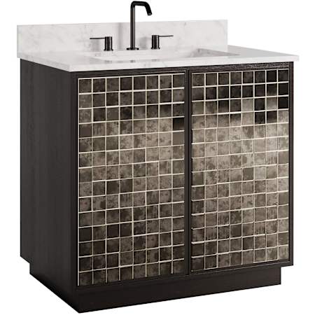 Currey and Company Mosaico 36" Free Standing Single Basin Vanity Set with Cabinet and Granite Vanity Top Ebony / Natural / White / Antique Mirror