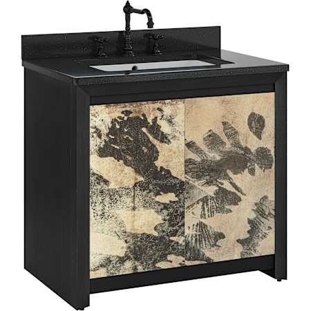 Currey and Company Karlson 36" Free Standing Single Basin Vanity Set with Cabinet and Marble Vanity Top Stained Vellum / Caviar Black / Faux Bone / White