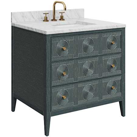 Currey and Company Santos 36" Free Standing Single Basin Vanity Set with Cabinet and Marble Vanity Top Navy / White / Brushed Brass / Polished Nickel