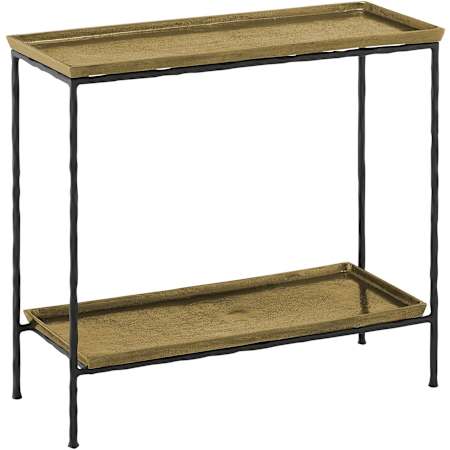 Currey and Company Boyles 22" Long Aluminum and Iron Accent Table with Rubber Feet Antique Brass / Black
