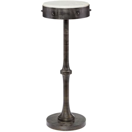 Currey and Company Helios 10" Diameter Marble Top Iron and Marble Table Antique Black / White