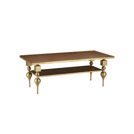 Currey and Company Maeve 16" Metal with Walnut Veneer Top Cocktail Table Brushed Brass / Walnut
