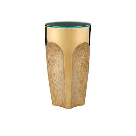 Currey and Company Lemy 12" Glass and Stainless Steel Drink Table Polished Brass / Clear