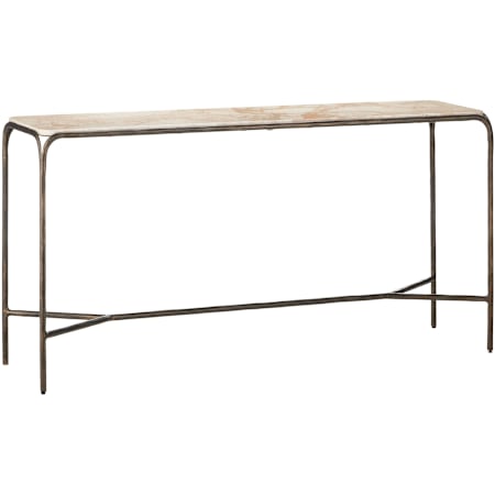 Currey and Company Crema 60" Wide Iron and Marble Table Natural / Bronze