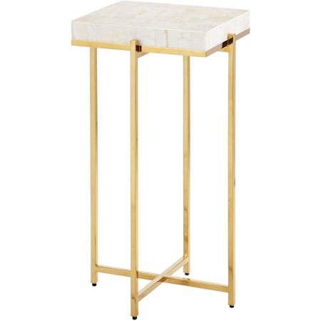 Currey and Company Casey 13" Square Engineered Wood, Mother of Pearl, and Stainless Steel Table Natural / Brass