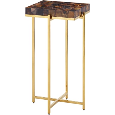 Currey and Company Casey 13" Square Engineered Wood, Shell, and Stainless Steel Table Natural / Brass