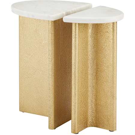 Currey and Company Doublet 21" Tall Marble Accent Table Set of 2 White / Antique Brass