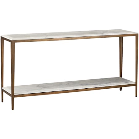Currey and Company Oblique 60" Wide Engineered Wood, Iron, and Marble Table Natural / Antique Brass