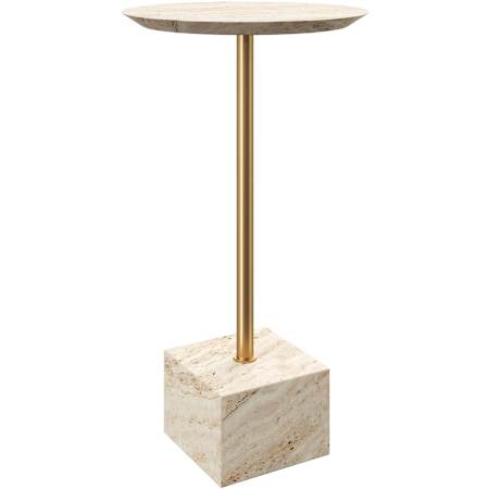 Currey and Company Prado 12" Wide Metal and Travertine Table Natural / Polished Brass