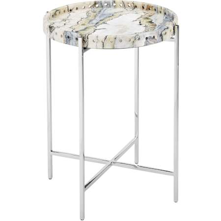 Currey and Company Freya 17" Diameter Iron and Marble Table Natural / Nickel