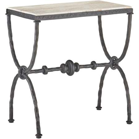 Currey and Company Agora 23" Wide Travertine and Wrought Iron Table Natural / Rustic Bronze