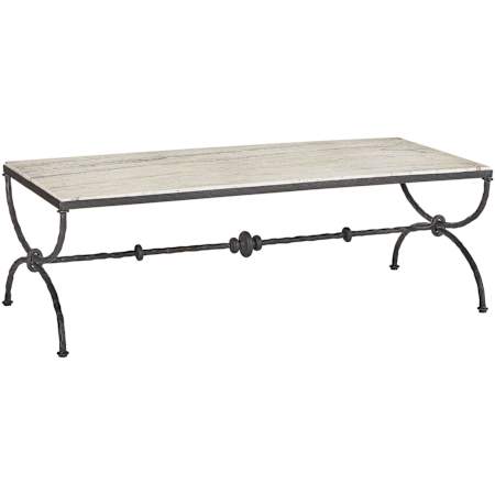 Currey and Company Agora 56" Wide Travertine and Wrought Iron Table Natural / Rustic Bronze