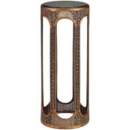 Currey and Company 9" Wide Brass, Glass, and Metal Table Coffee Bronze / Smoke