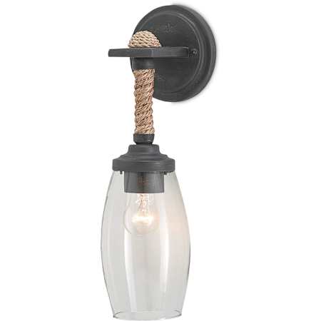 Currey and Company Hightider Single Light 16" Tall Down Light Wall Sconce with Clear Glass Shade French Black / Natural