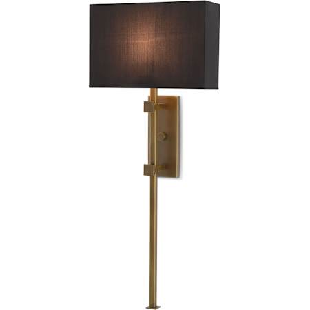 Currey and Company Edmund Single Light 37" Tall Wall Sconce with Shantung Shade Antique Brass