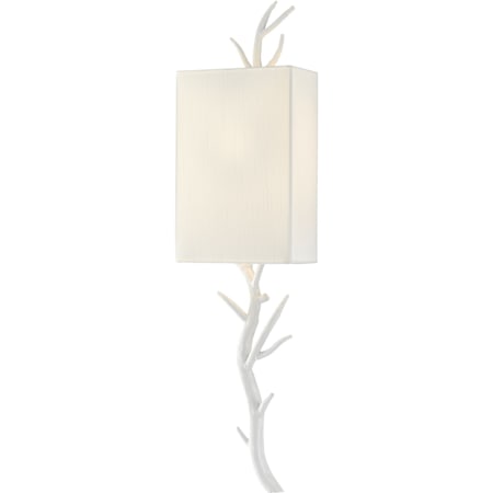 Currey and Company Baneberry 31" Tall LED Wall Sconce with Fabric Shade Gesso White