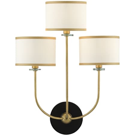Currey and Company Croydon 3 Light 24" Tall Wall Sconce with Fabric Shades Brass / Satin Black / White