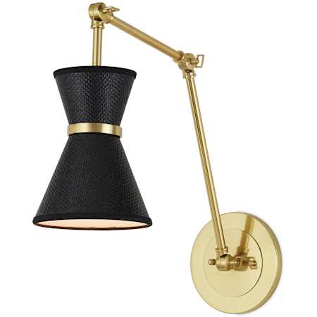 Currey and Company Avignon 21" Tall Wall Sconce with Woven Paper Shade Polished Brass / Black