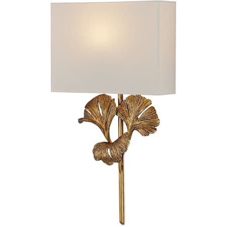 Currey and Company Gingko 1 Light Wall Sconce with Off White Shantung Shade Chinois Antique Gold Leaf