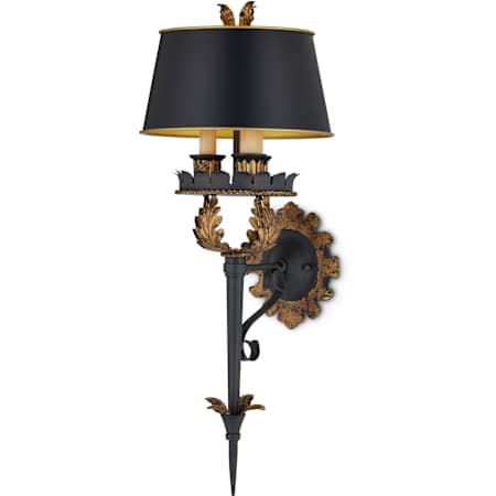 Currey and Company 3 Light 27" Tall Wall Sconce Zanzibar Gold Leaf/Zanzibar Black