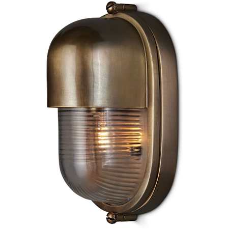 Currey and Company Maritime 9" Tall Outdoor Wall Sconce Antique Brass / Clear