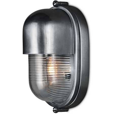 Currey and Company Maritime 9" Tall Outdoor Wall Sconce Antique Silver / Clear