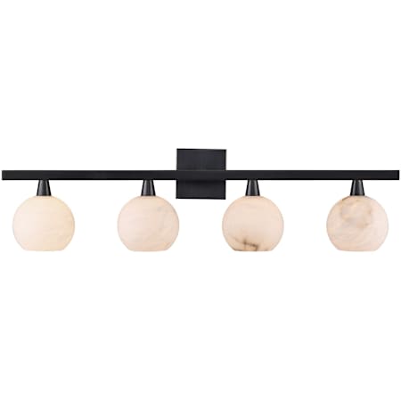 Currey and Company Bombelles 4 Light 38" Wide Bronze Vanity Light with Natural Alabaster Shades Natural / Brass / Clear