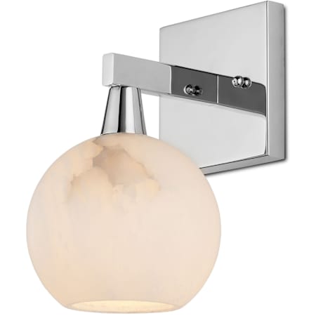 Currey and Company Bombelles 10" Tall Polished Nickel Bathroom Sconce with Natural Alabaster Shades Polished Nickel / Natural