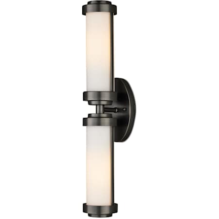 Currey and Company Bowland 2 Light 23" Tall Oil Rubbed Bronze Bath Bar with Frosted Glass Shades Oil Rubbed Bronze / Opaque