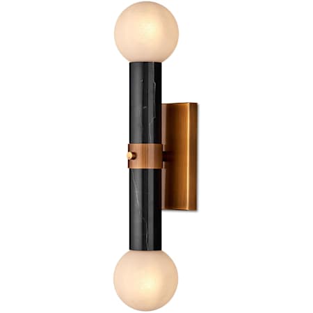 Currey and Company Beatrix 2 Light 5" Wide Marble Bath Bar with Textured Art Glass Shades Natural / Antique Brass / White
