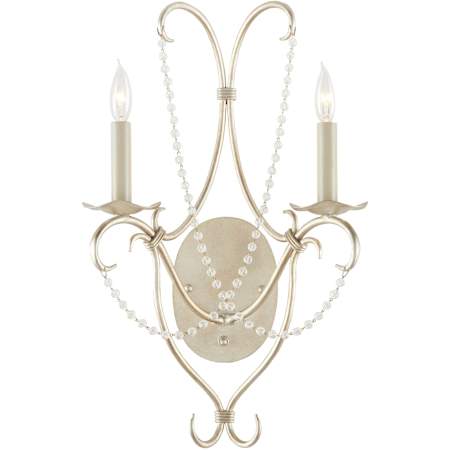 Currey and Company Crystal Lights 2 Light Wrought Iron Plug-In Wall Sconce Silver Leaf
