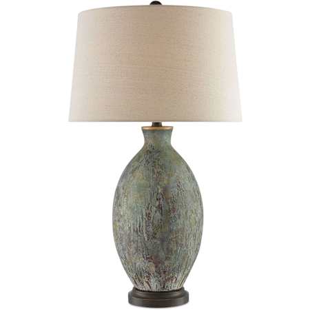 Currey and Company Remi 30" Tall Accent, Vase Table Lamp Green and Dark Red Drip Glaze