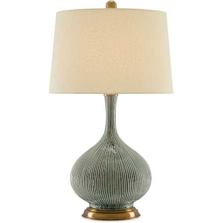 Currey and Company Cait 30" Tall Vase Table Lamp with Linen Shade Grass Green / Antique Brass