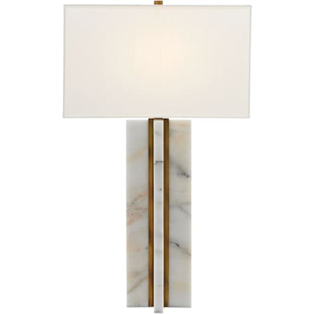 Currey and Company Khalil 33" Tall Buffet Table Lamp with Shantung Shade Marble / Antique Brass