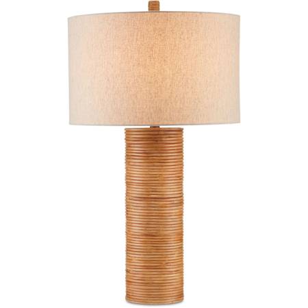 Currey and Company Salome 32" Tall Table Lamp with Fabric Shade Brass / Natural Rattan