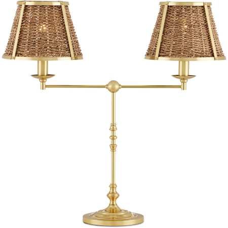 Currey and Company Deauville 2 Light 25" Tall Buffet Table Lamp with Woven Seagrass Shades Polished Brass / Natural