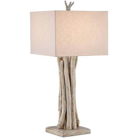 Currey and Company Driftwood 34" Tall Buffet Table Lamp with Linen Shade Whitewashed Driftwood