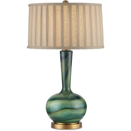 Currey and Company Lamartine 31" Tall Vase Table Lamp with Pleated Fabric Shade Green / Antique Brass