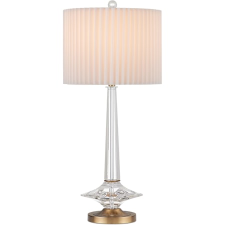 Currey and Company Anton 27" Tall Buffet Table Lamp with Pleated Fabric Shade Clear / Antique Brass
