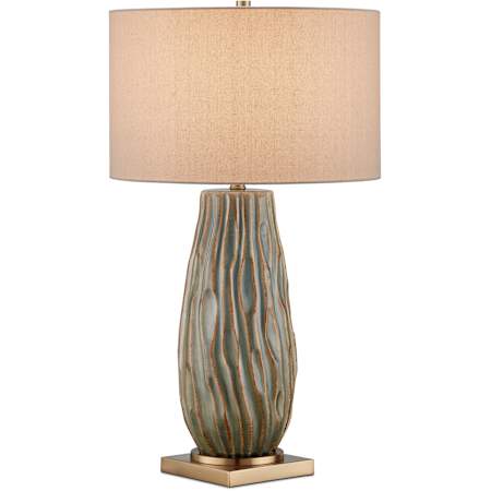 Currey and Company Water-borne 31" Tall Vase Table Lamp Forest Reactive / Antique Brass
