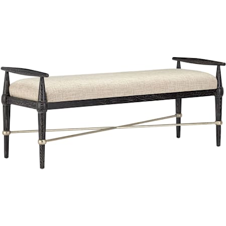 Currey and Company Perrin 52" Wide Wood Framed Bench Ebonized Taupe / Silver Granello