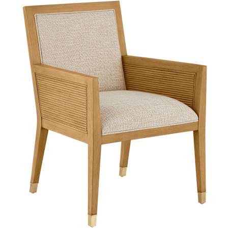 Currey and Company Santos 24" Wide Mahogany, Rattan Arm Accent Chair Sea Sand / Satin Brass
