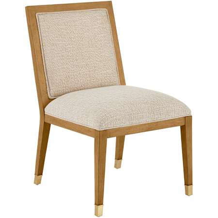 Currey and Company Santos 20" Wide Mahogany, Rattan Dining Chair Sea Sand / Satin Brass