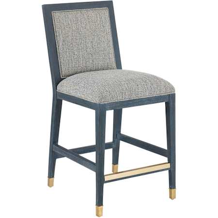Currey and Company Santos 18" Wide Mahogany, Rattan Counter Stool Vintage Navy / Performance Barrett Dusk / Satin Brass