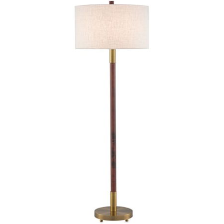 Currey and Company Bravo 66" Tall Floor Lamp with Fabric Shade Mahogany / Antique Brass