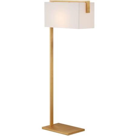 Currey and Company Gambit 64" Tall Arc Floor Lamp with Shantung Shade Contemporary Gold Leaf